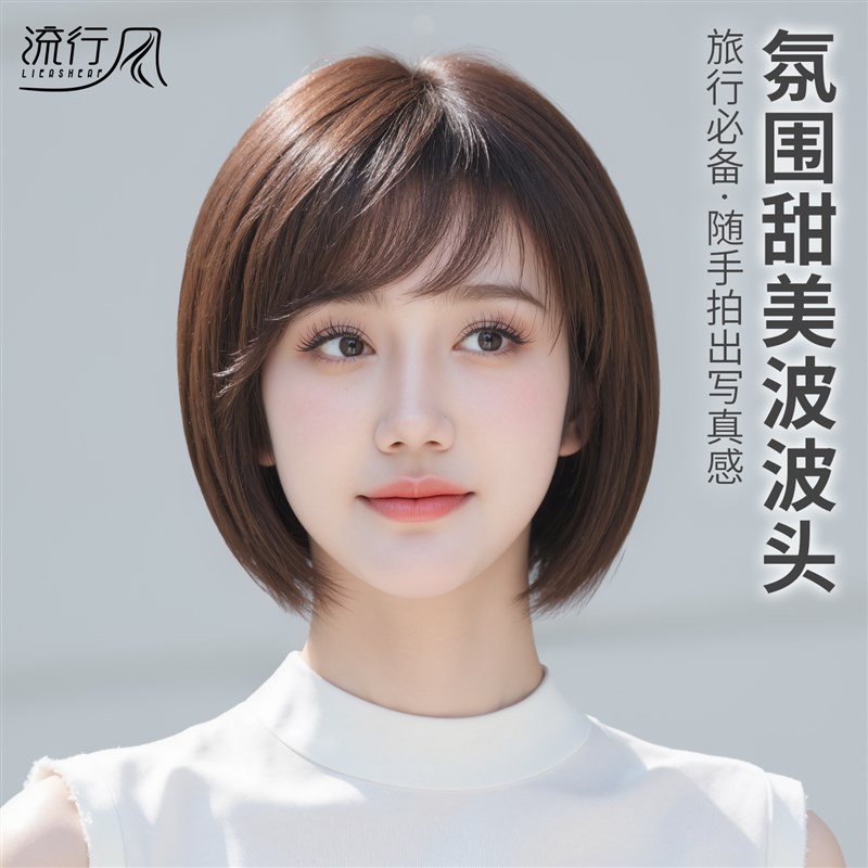 2025新款假发女全头套真人发丝短发方圆脸波波头日常真发自然减龄