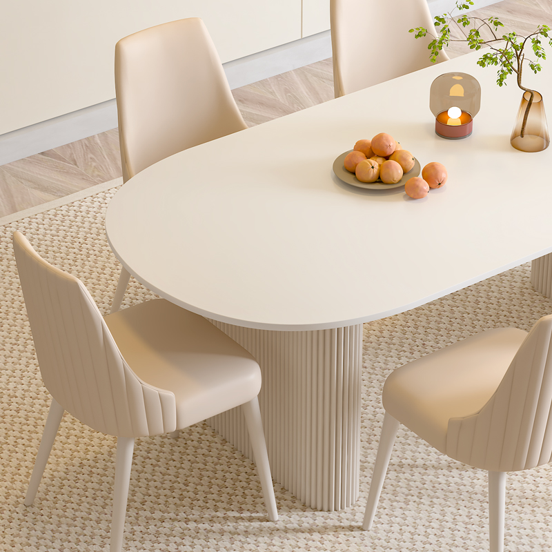 奶油风家用岩板椭圆形餐桌小户型现代简约网红轻奢家庭纯白饭桌椅