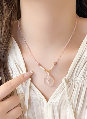 新中式玉髓平安扣编织绳项链女吊坠配饰高级感轻奢小众锁骨链颈链