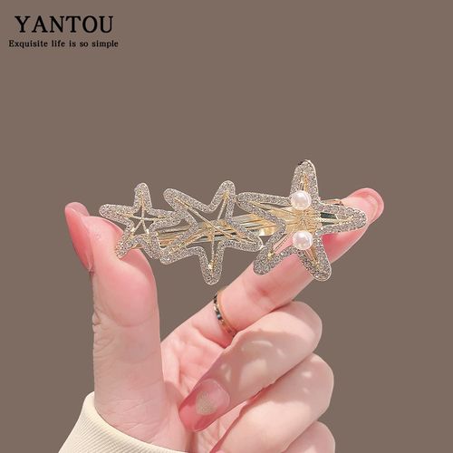 海星珍珠发夹女精致刘海夹侧边夹水钻发卡子一字夹碎发夹短发头饰