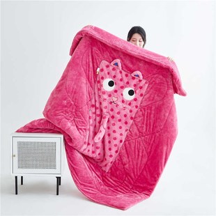 加厚兔绒多巴胺怪兽毛绒抱枕被子两用折叠车上办公室沙发午休毯冬