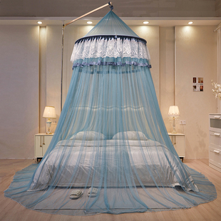 2024新款天地杆免安装圆顶吊顶蚊帐家用卧室1米5床落地公主风床幔