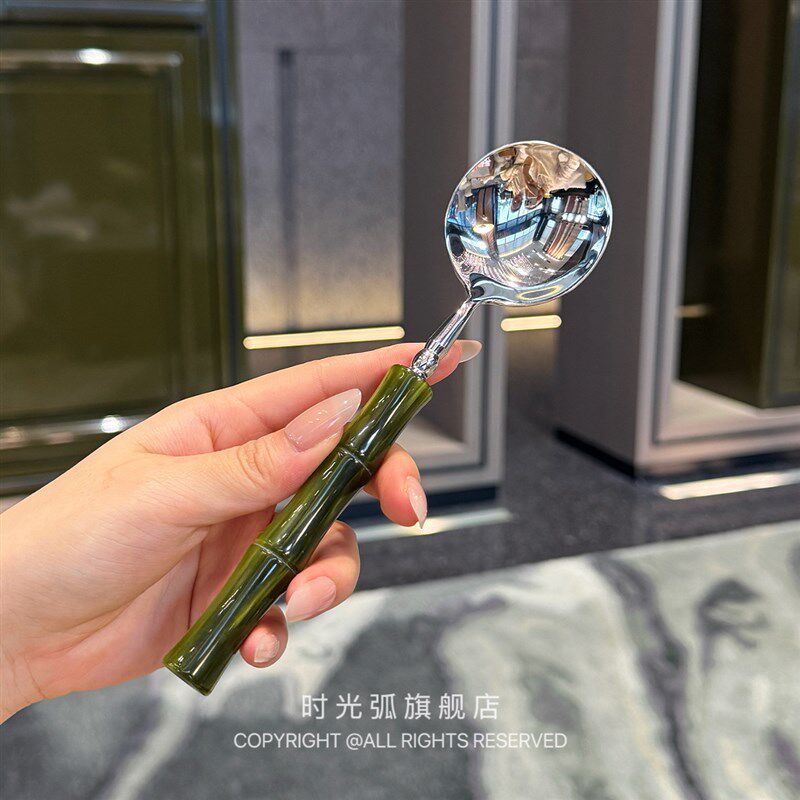 【意大利Rivadosi竹节绿】304不锈钢圆头更汤勺主餐更长柄勺圆勺