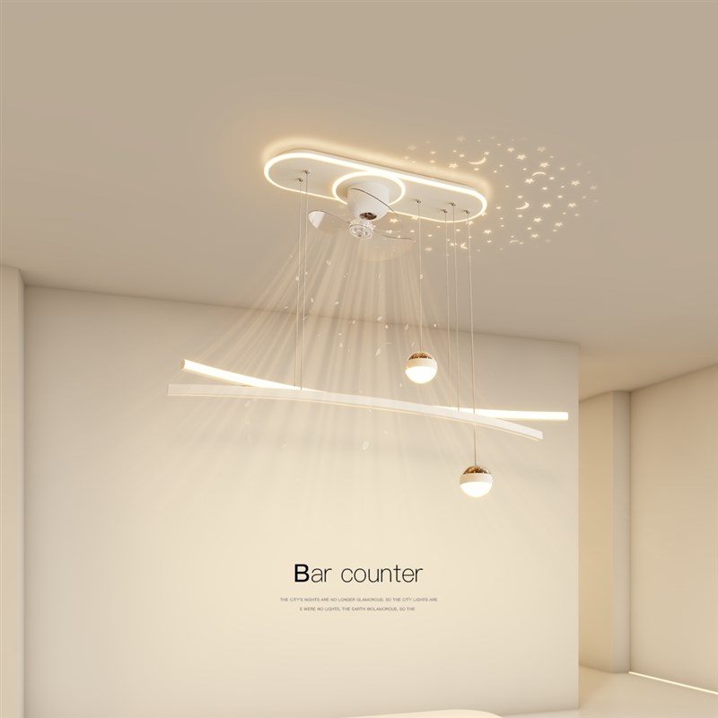 创意餐厅风扇灯简约现代led投影吊灯客厅主卧室吧台餐桌房间灯具