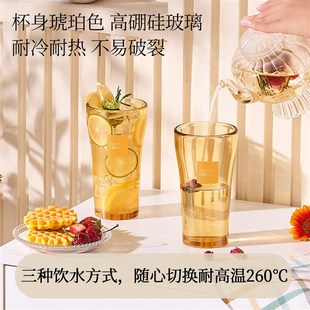康宁吸管玻璃水杯子夏季新款高颜值大容量便携咖啡果汁泡茶水杯女