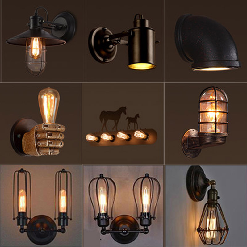 Loft美式复古工业风壁灯个性酒吧咖啡厅创意过道阳台客厅铁艺壁灯