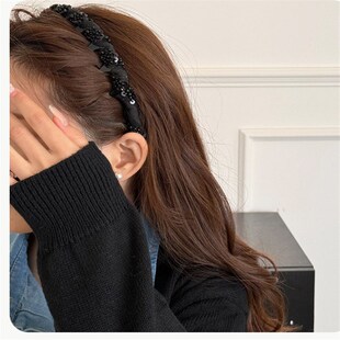 【下单立减50】覆古闪钻黑色串珠缠绕发箍_WF