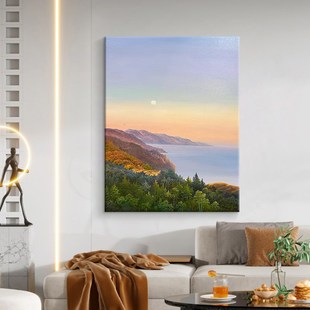 早晨日出东方手绘油画海边大海森林风景装饰画客厅挂画玄关肌理画