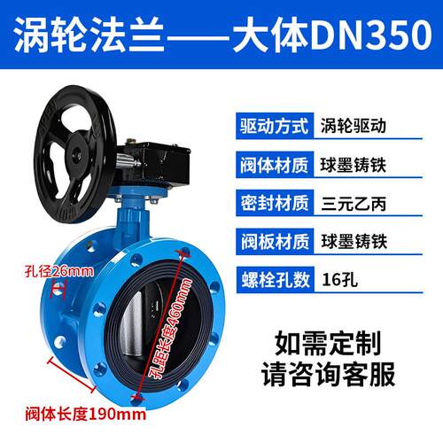 涡轮法兰蝶阀D341X-16Q/C手动软密封阀门开关大口径快装调节DN80