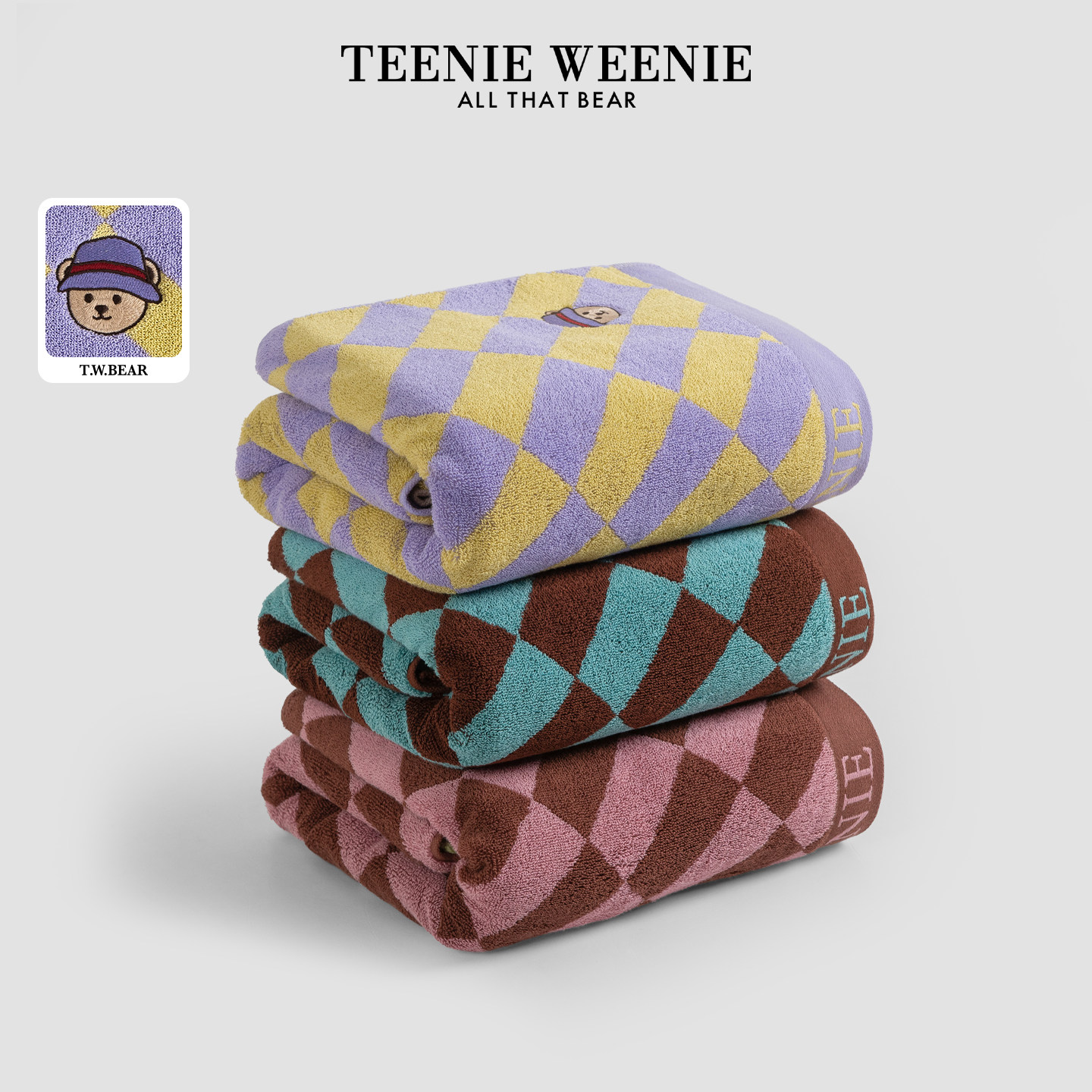 TeenieWeenie小熊刺绣全棉浴巾加厚吸水纯棉毛巾家用洗澡裹巾男女