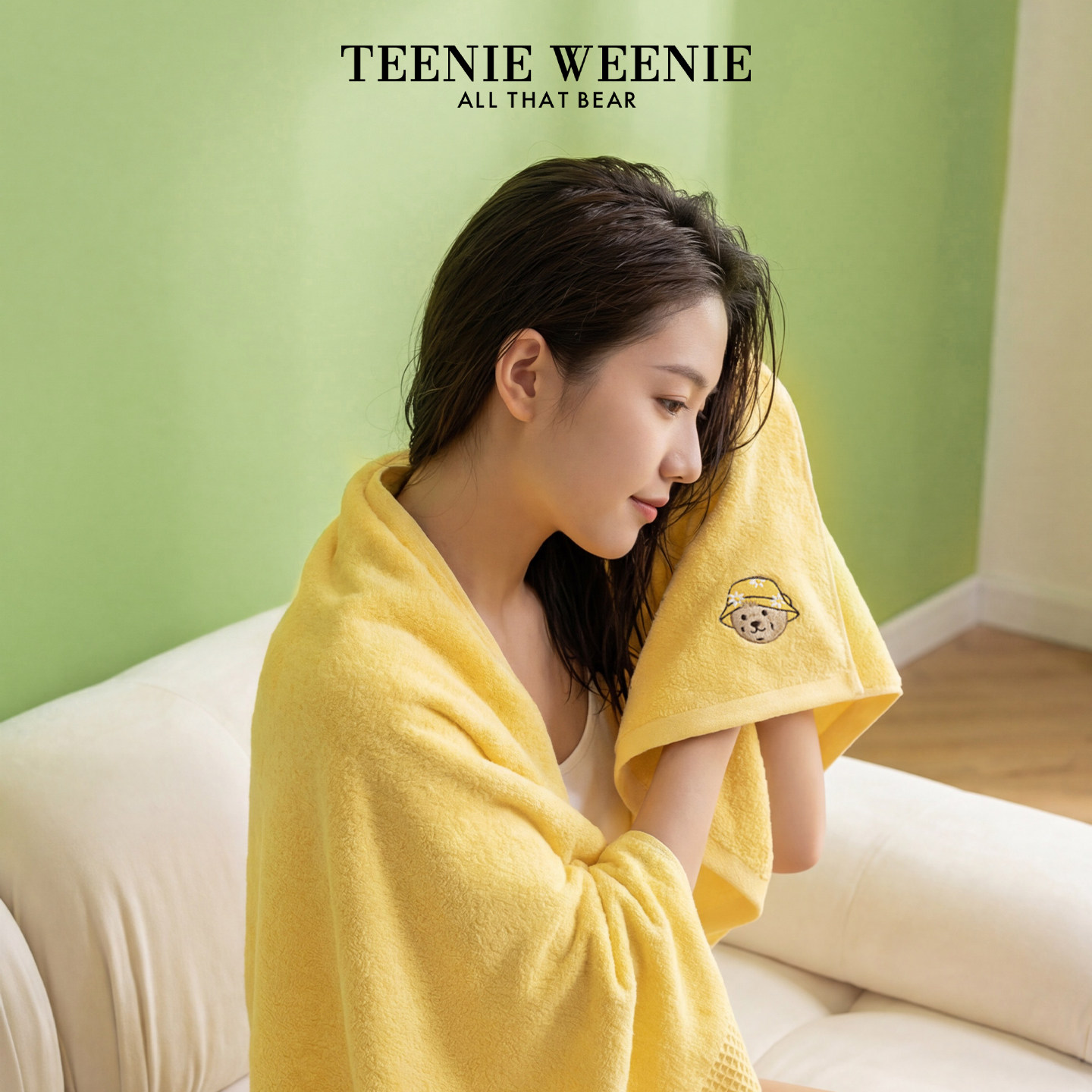 TeenieWeenie小熊刺绣纯棉浴巾家用小雏菊情侣洗澡巾全棉洗脸毛巾