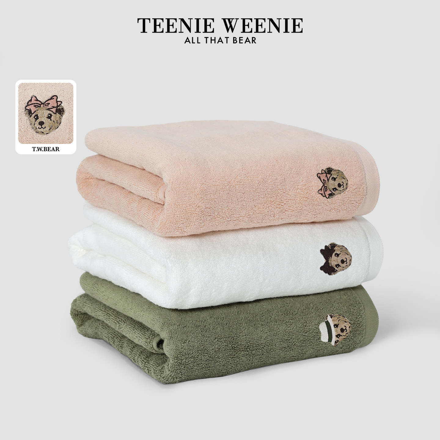 TeenieWeenie小熊刺绣纯棉浴巾吸水不掉毛全棉洗脸毛巾家用洗澡巾