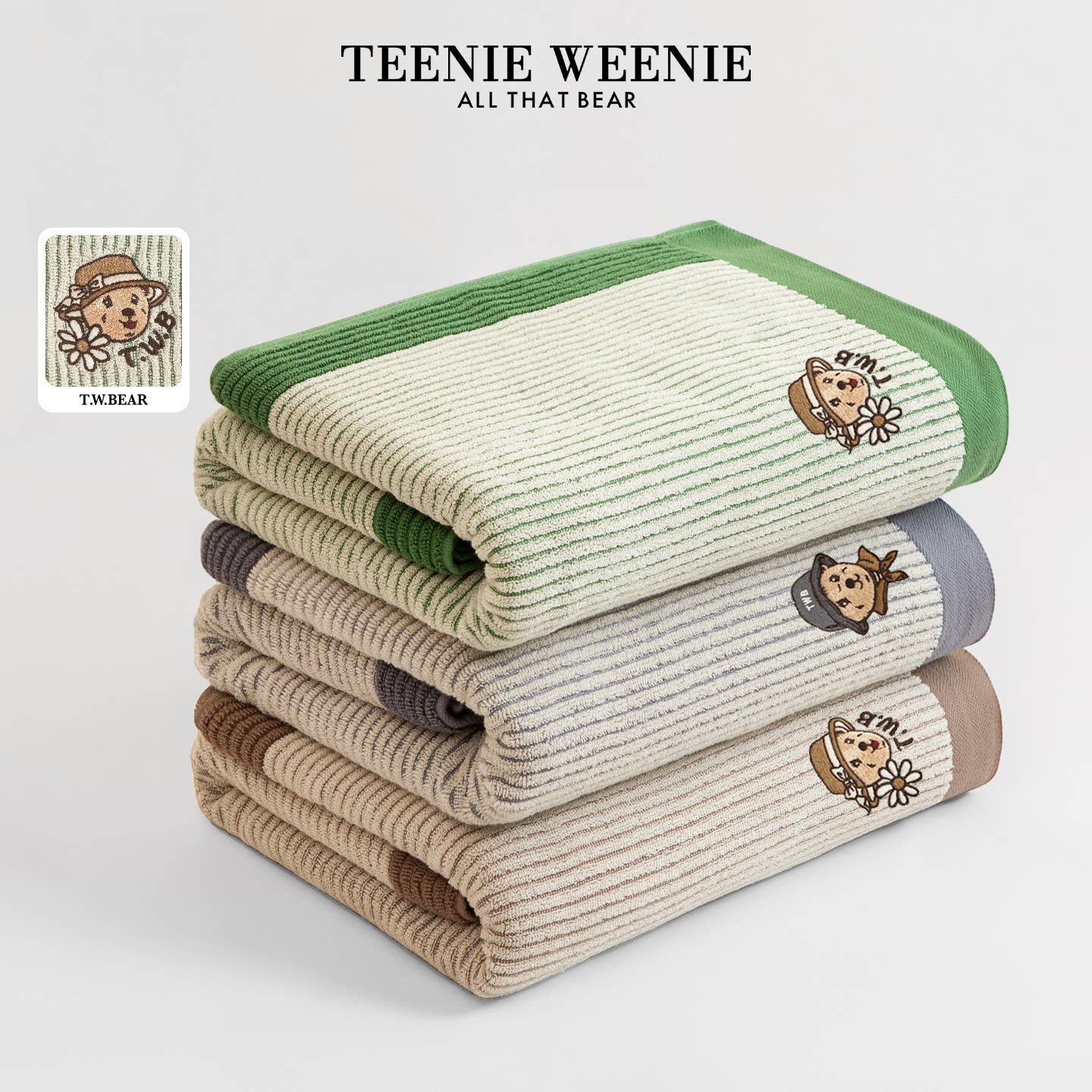 TeenieWeenie小熊刺绣纯棉浴巾2026新款全棉男女成人毛巾吸水家用