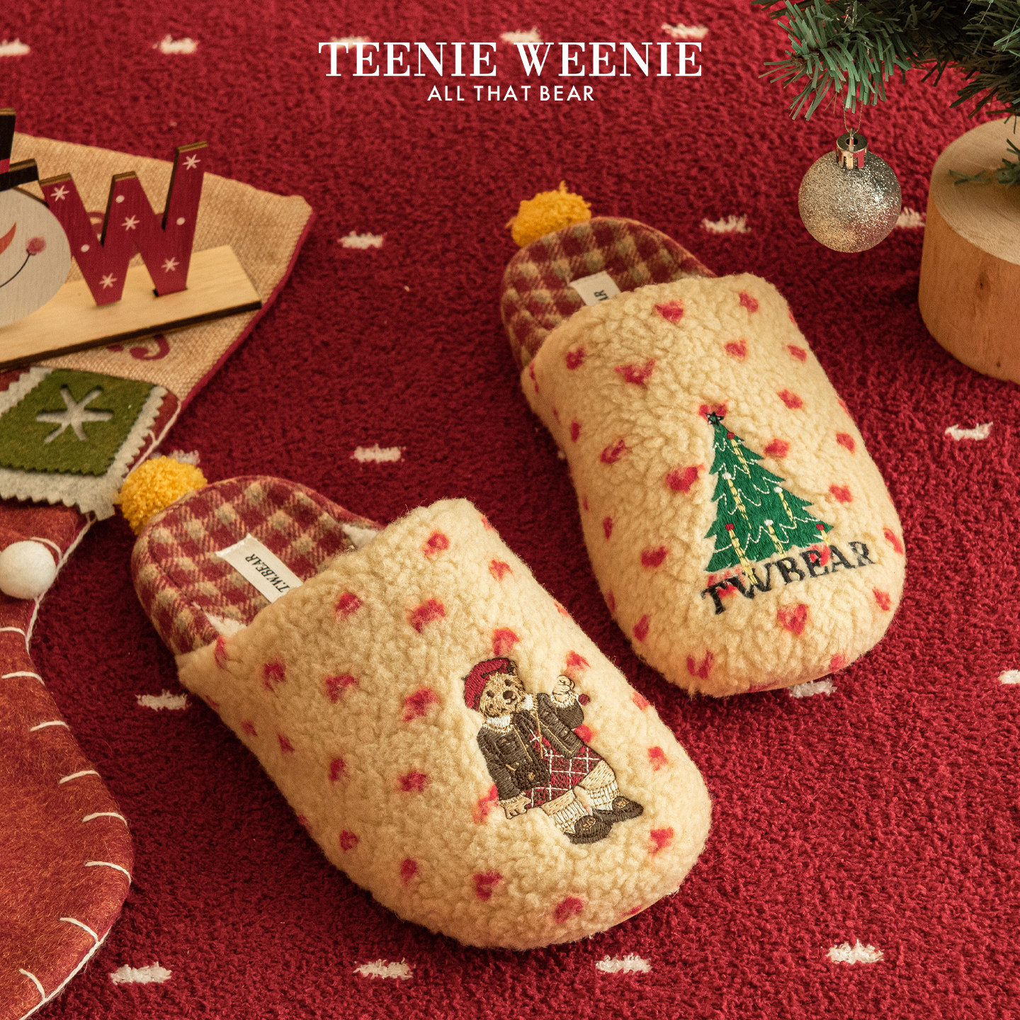 TeenieWeenie圣诞限定小熊刺绣棉拖保暖居家室内情侣拖鞋2026新款,居家布艺,居家棉拖/棉鞋,淘宝优惠券,粉丝福利购,淘宝优惠卷