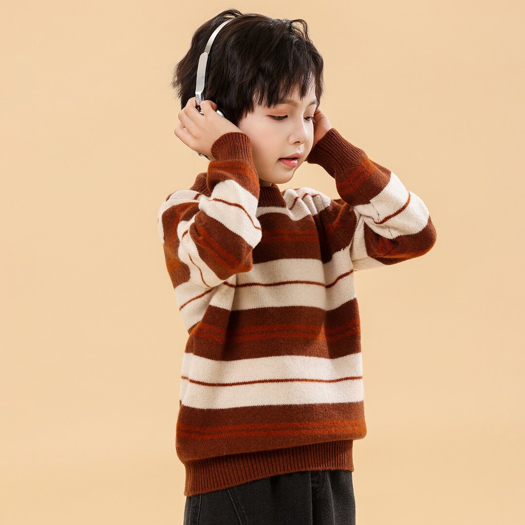 儿童羊毛衫男童秋冬季半高圆领加厚针织打底衫拼色羊绒衫男童毛衣