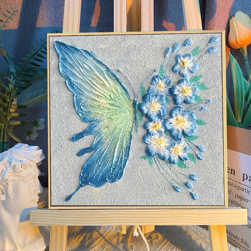 立体蝴蝶肌理画diy数字油画手工填充丙烯填色石英砂高级装饰拜画图片