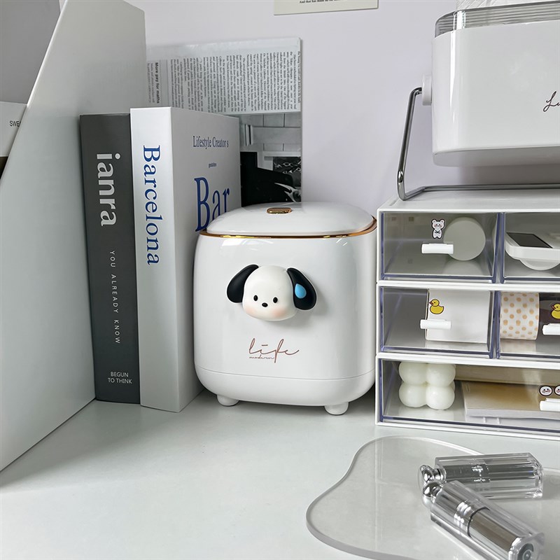 桌面垃圾桶可爱家用牀头书桌办公室高颜值小号按压带盖子迷你收纳