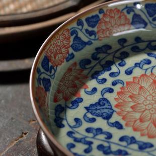 景德镇青花缠枝莲壶承陶瓷干泡台家用茶盘复古小号储水开片养 新品