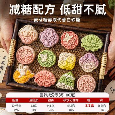 新货低糖桃山皮月饼馅料材料冰皮和果子牛奶抹茶豆沙馅奶黄凤梨半