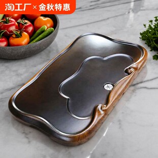 原木简约茶台托盘茶海茶具泡茶茶几 黑檀木茶盘家用整块实木新款