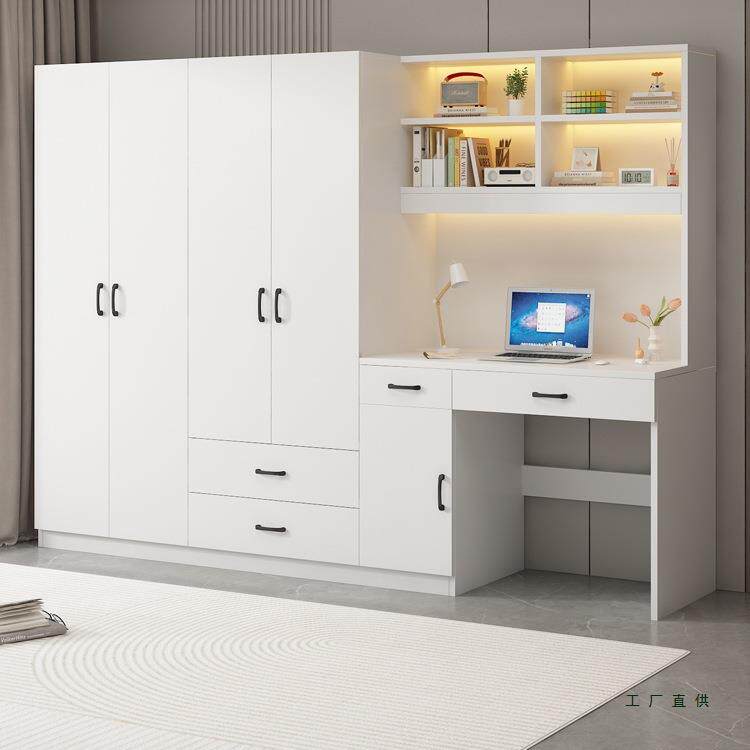 实木衣柜连书桌一体小户型卧室家用儿童房电脑桌子带书柜组合定