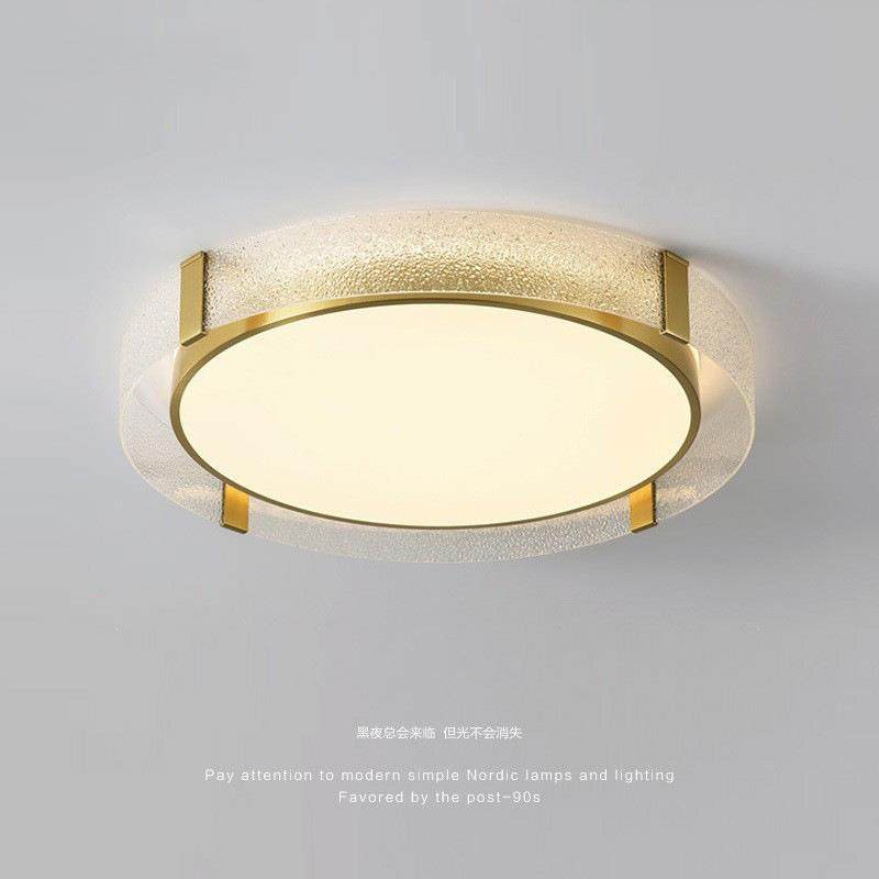 全铜卧室灯创意圆形水纹玻璃新款现代简约设计师房间主次卧吸顶灯