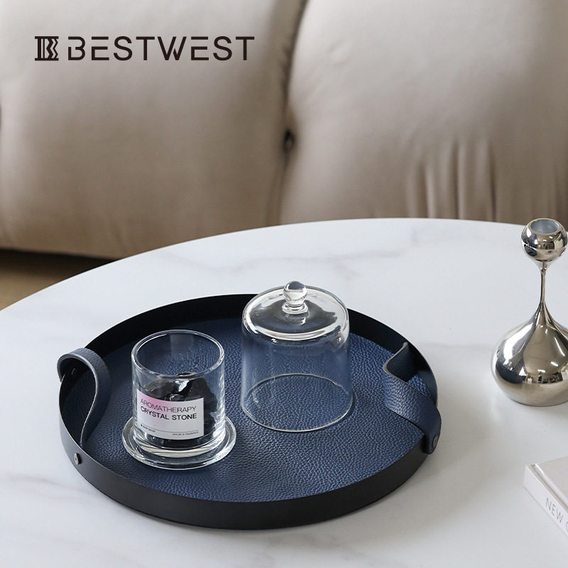 Bestwest轻奢皮质托盘家居客厅餐厅桌面收纳盘样板间软装饰品