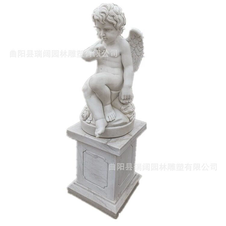 石雕欧式小天使丘比特小孩雕像汉白玉西方人雕塑家庭景观园林摆件