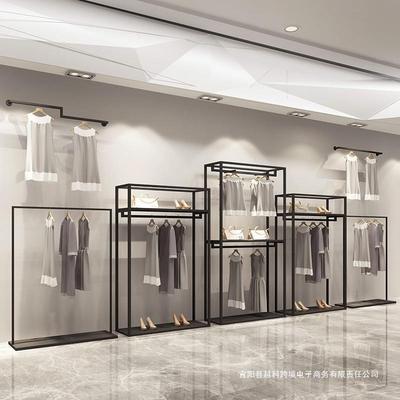 男女装店铺双层挂衣架黑色铁艺货架陈列架服装店展示架落地式衣架
