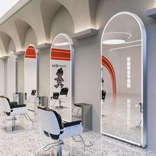 网红理发店镜子发廊专用美发店镜台led灯潮款单面镜剪发烫染区镜