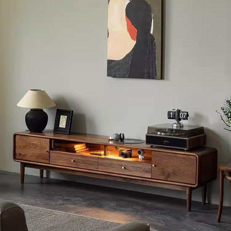 北美黑胡桃木实木电视柜北欧简约樱桃木客厅视听柜多功能能储物柜