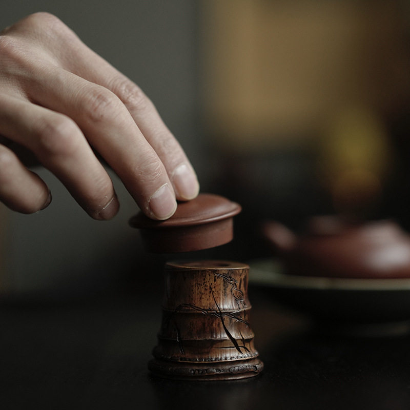 全手工竹雕中式茶道盖置