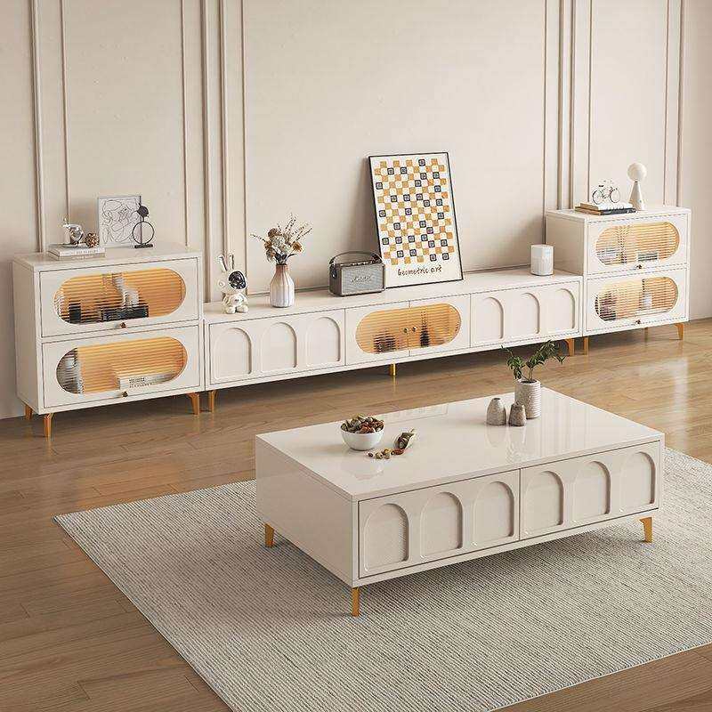 实木电视柜茶几组合小户型家用电视柜客厅奶油风茶几带抽屉包安装