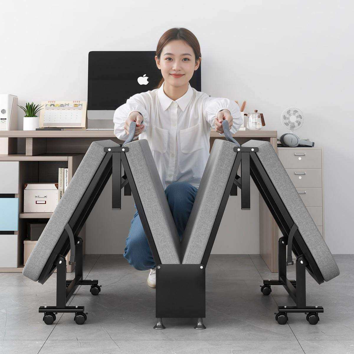 午休可折叠床单人床新型办公室沙发午睡便携式行军床收纳带轮子