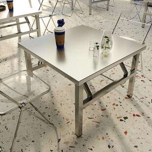 不锈钢折叠桌子家用正方形餐桌户外便携式商用摆地摊出租屋小桌L^