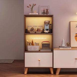 电视柜旁书架落地置物架家用简易书柜带柜门客厅窄柜立柜收纳柜子