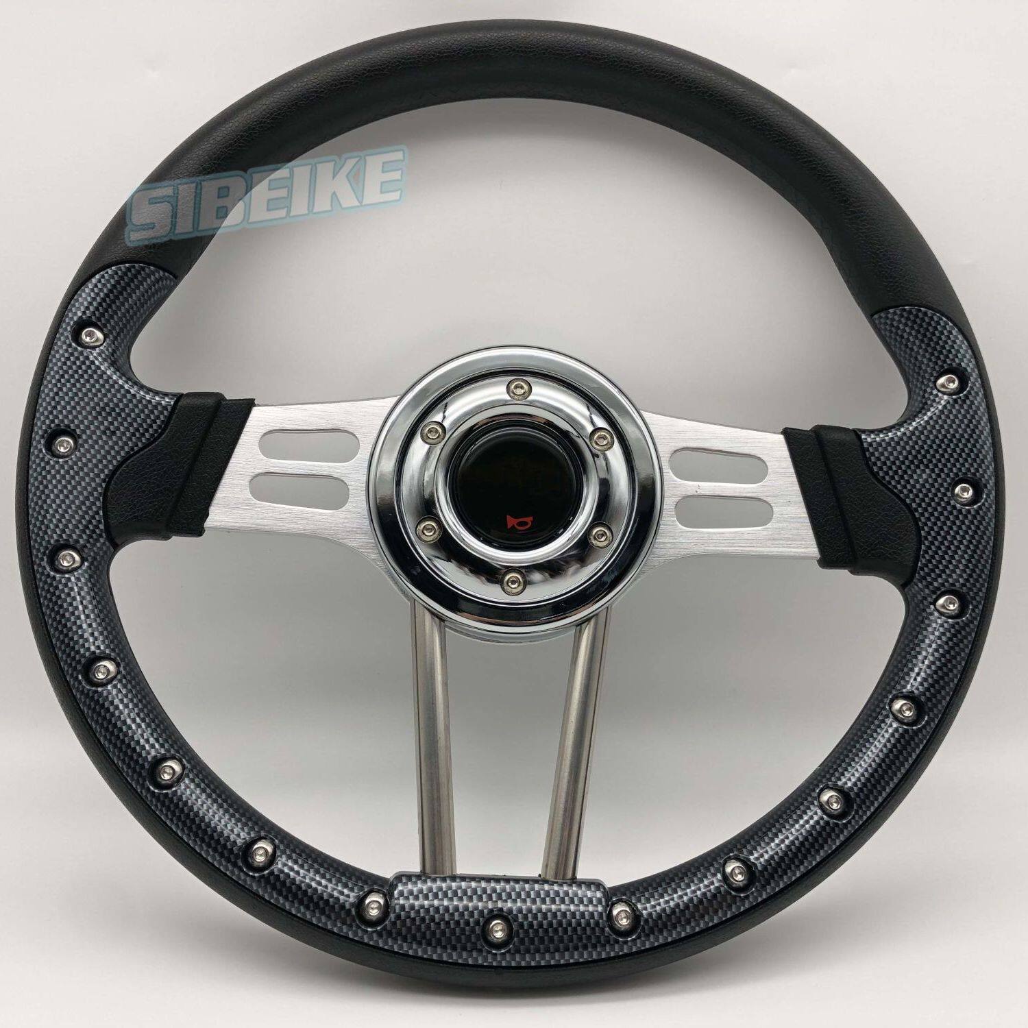 改装14寸方向盘大支架改装赛车PU碳纤纹 通用柳钉厚重方向盘