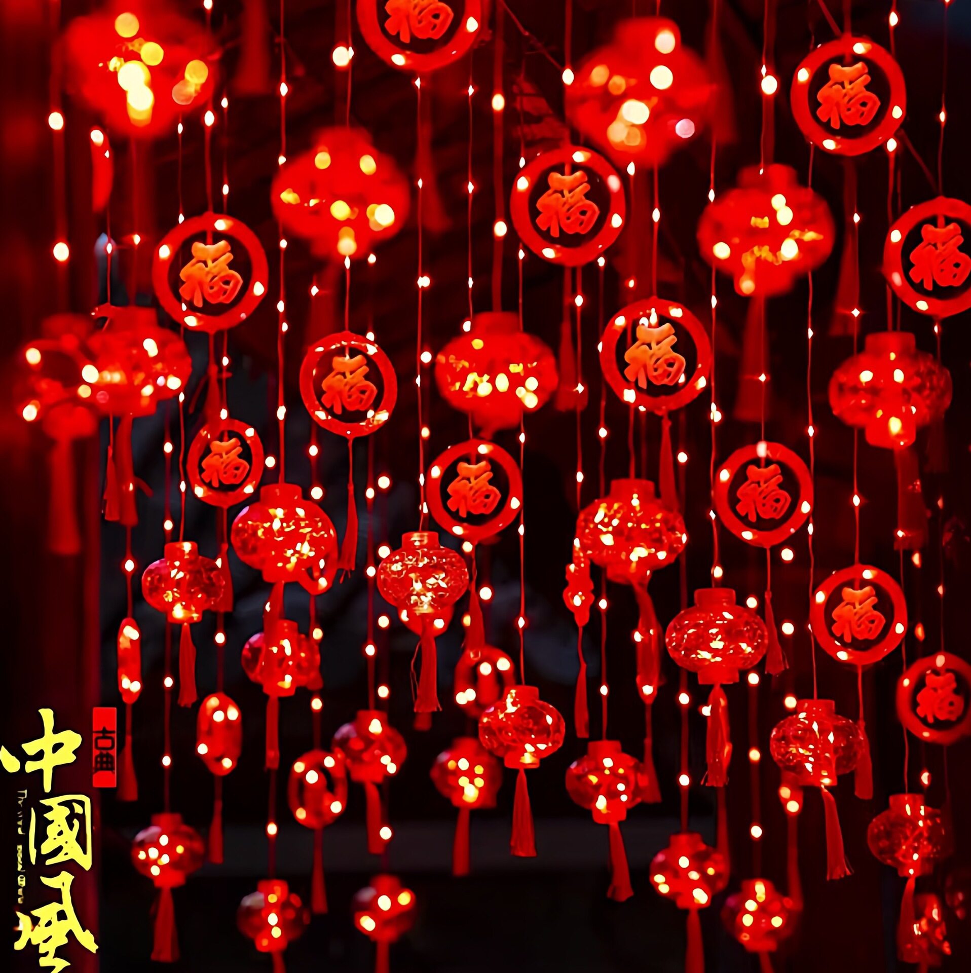 中国风福字led灯笼装饰灯新年春节元旦红色挂灯阳台装饰氛围灯串