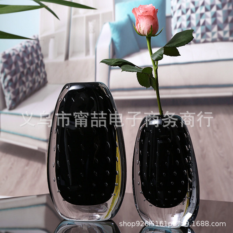 创意简约黑色琉璃玻璃花瓶摆件