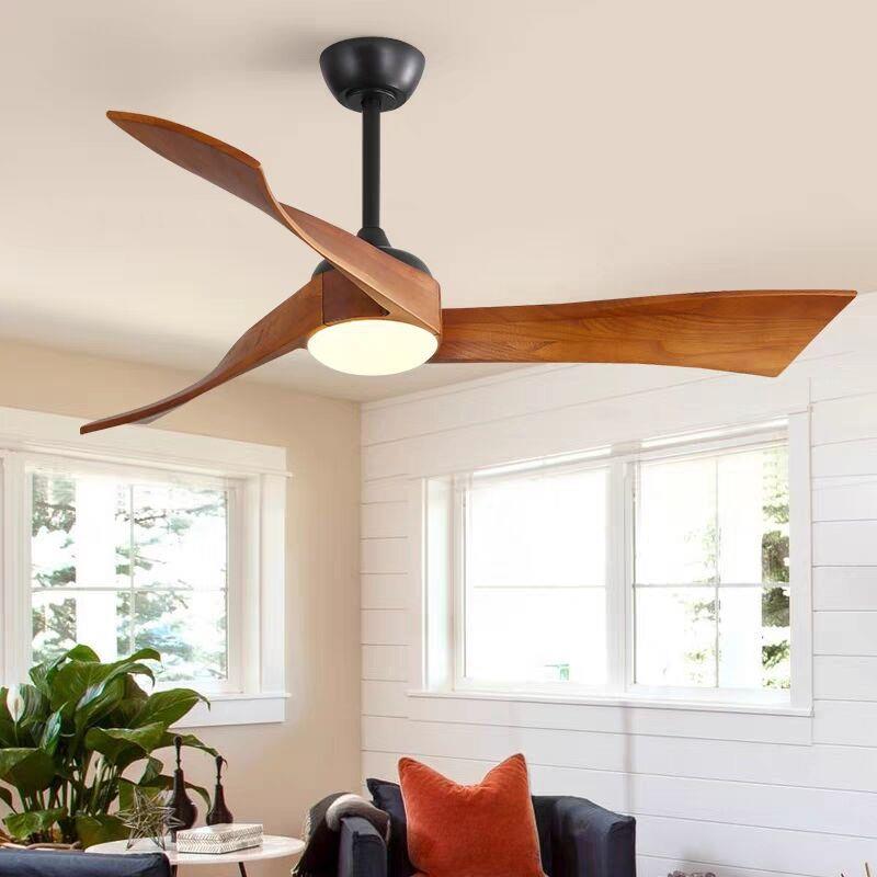 实木复古工业风扇灯吊扇灯美式餐厅卧室大风力创意客厅灯风扇一体