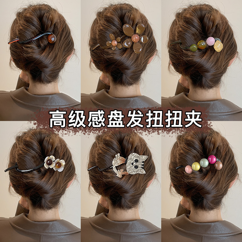 珍珠花朵一字扭扭夹发夹女2025新款后脑勺抓夹高级感夹子头饰发卡