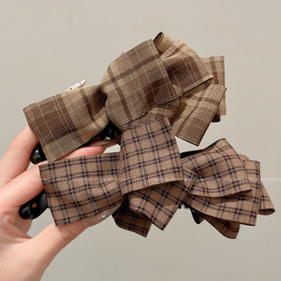 高级感格纹蝴蝶结香蕉夹竖夹女后脑勺显发量高马尾发夹发量多头饰
