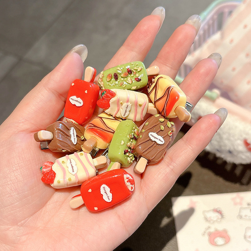 可爱冰淇淋雪糕发夹女侧边刘海夹卡通鸭嘴夹子头饰少女高级感发卡