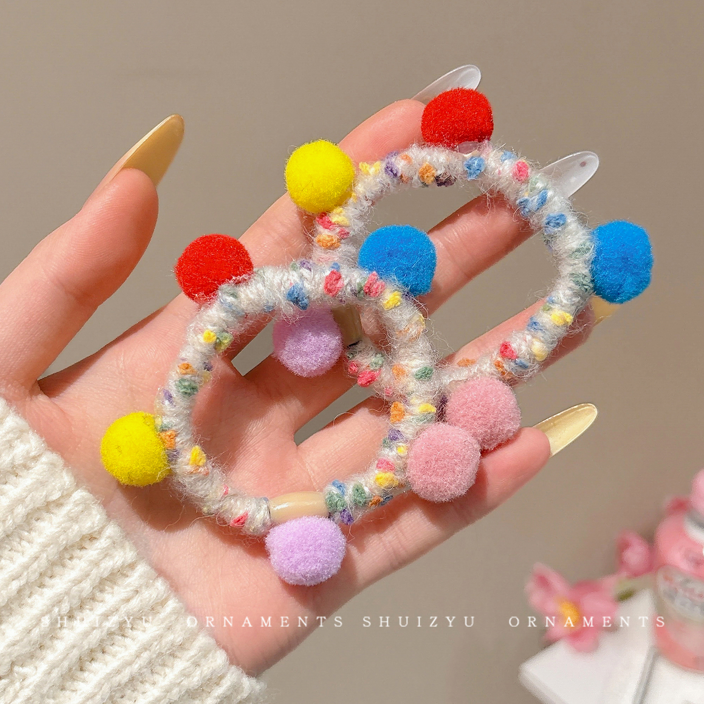 韩系糖果色毛球发圈女扎头发皮筋发绳少女心彩色百搭马尾头绳发饰