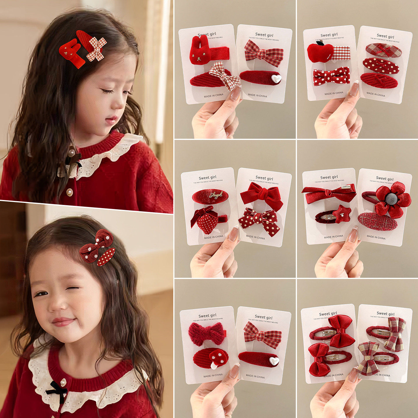 女童新年可爱卡通发夹蝴蝶结发饰儿童不伤发侧边夹发卡氛围感夹子