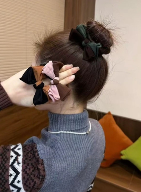 韩版东大门新款秋冬撞色蝴蝶结高弹力发绳时尚简约百搭不伤发发圈