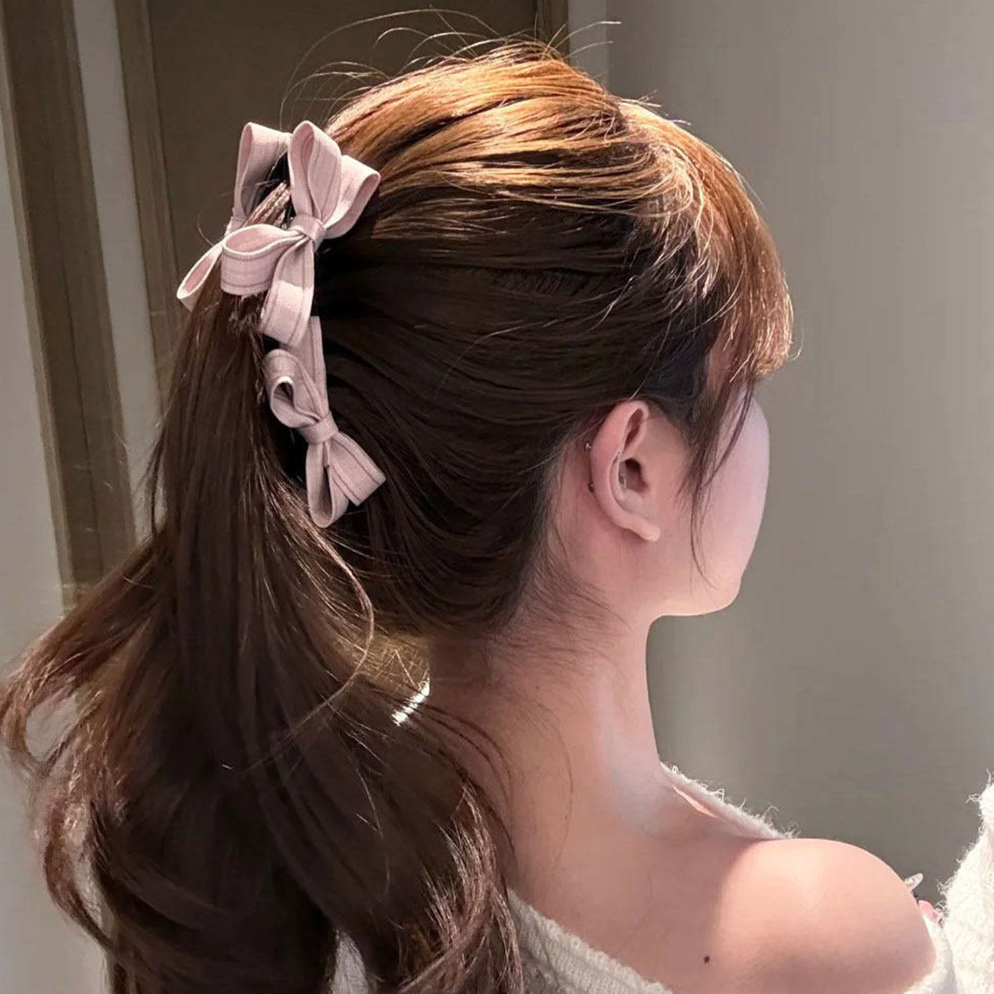 粉色双面蝴蝶结香蕉夹竖夹女高马尾发夹头饰后脑勺发量大头发抓夹