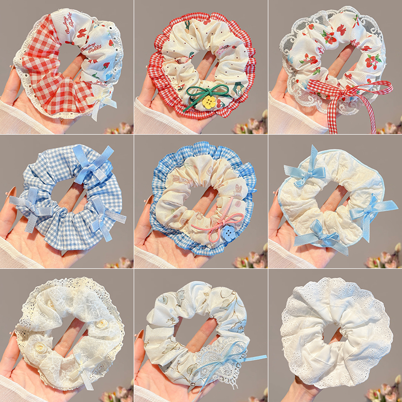 儿童韩系蕾丝花边大肠发圈小女孩丸子头皮筋发绳女童扎发头绳头饰