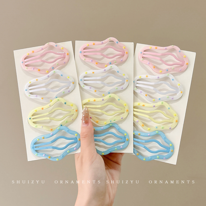 儿童波点云朵发夹女童侧边碎发夹子糖果色俏皮可爱刘海夹2025新款