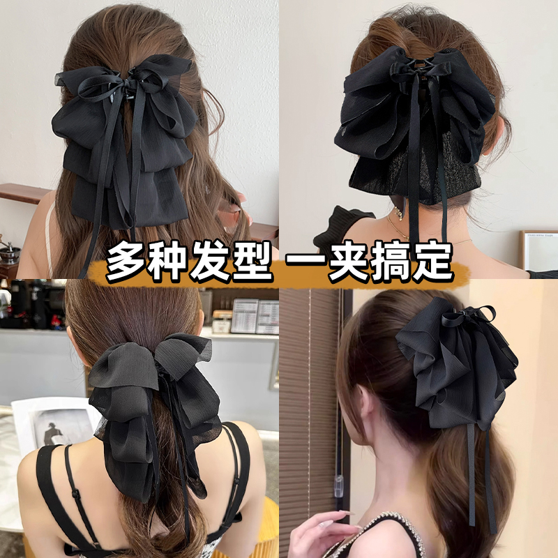 法式温柔气质蝴蝶结飘带抓夹显脸小后脑勺盘发发夹鲨鱼夹发饰夹子